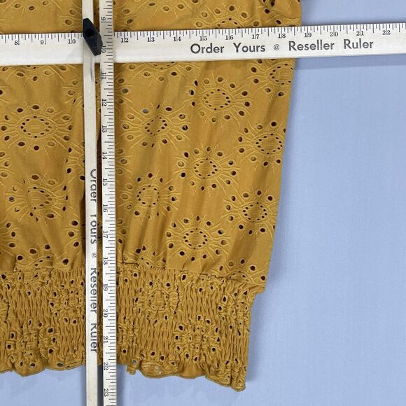 Lark and Grey Eyelet Blouse/Top Women's XL Yellow Cottage Fairy Modern Boho - Picture 8 of 13